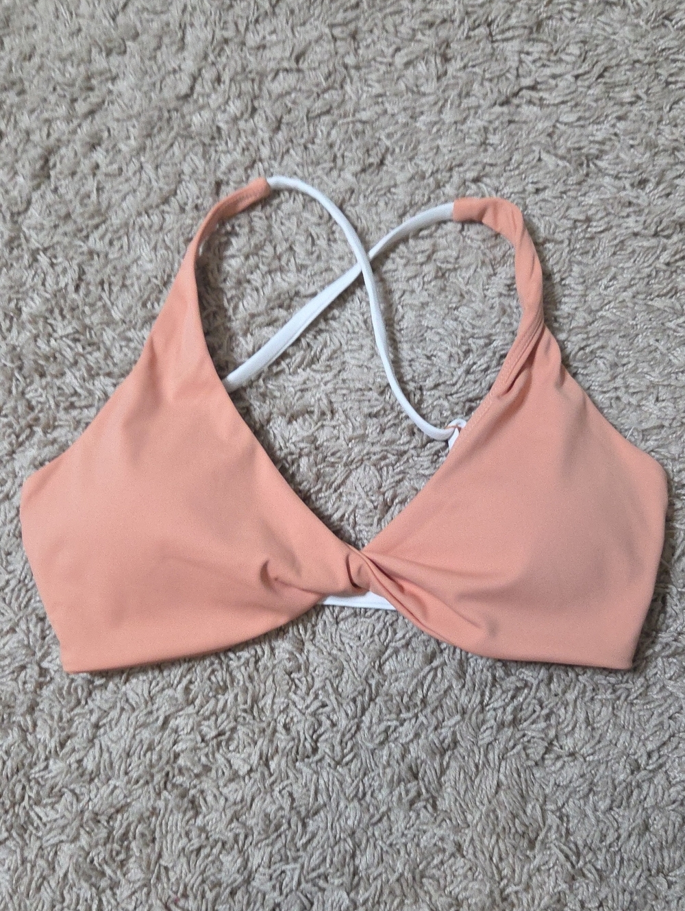 NWOT EMPOWERED FITNESS Peach Crossback Sports Bra w/ White Straps, X-SMALL, $60